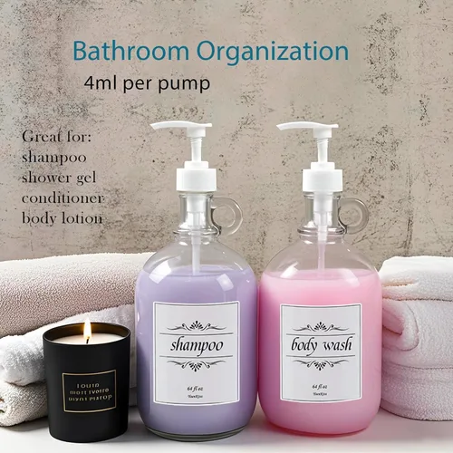 Miniatura 4 de Paquete de 2 dispensadores de detergente para ropa con bomba y tapa, botellas de vidrio de 64 onzas para organización y almacenamiento