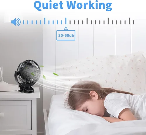 Miniatura 4 de ATEngeus Ventilador de escritorio recargable con clip USB, 3 velocidades, batería de 5000mAh, rotación de 720, abrazadera resistente para el hogar