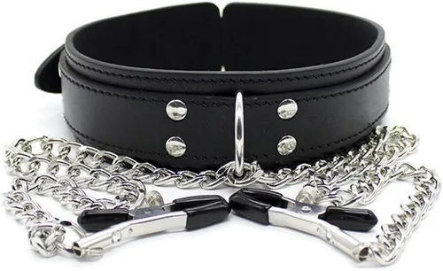 Miniatura 5 de Abrazaderas de pezón de fantasía Clips de cadena de metal arnés de cuerpo joyería pezón juguetes con cuello y amor coqueteo coqueteo cuero mano