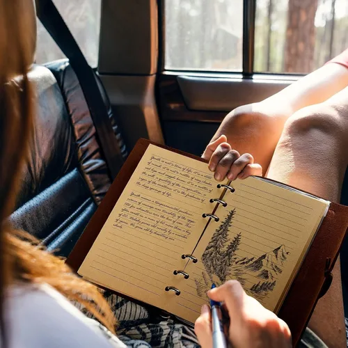 Miniatura 6 de Diario de cuero OMEYA, cuaderno de escritura recargable, planificador de diario para mujeres y niñas (Azul, A6 18.5 cm x 13 cm)