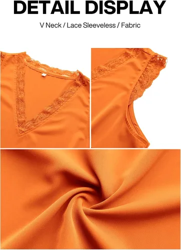 Miniatura 47 de VIISHOW - Camiseta sin mangas, sexy, con cuello en V y bordes de encaje para mujer, camisola de vestir, camisas de gasa, sin mangas, casuales