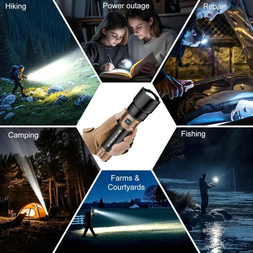 Miniatura 7 de SKYFIRE Linterna recargable de alto lúmen, súper brillante, con zoom, cuatro modos, linterna LED impermeable para camping esencial, emergencias al