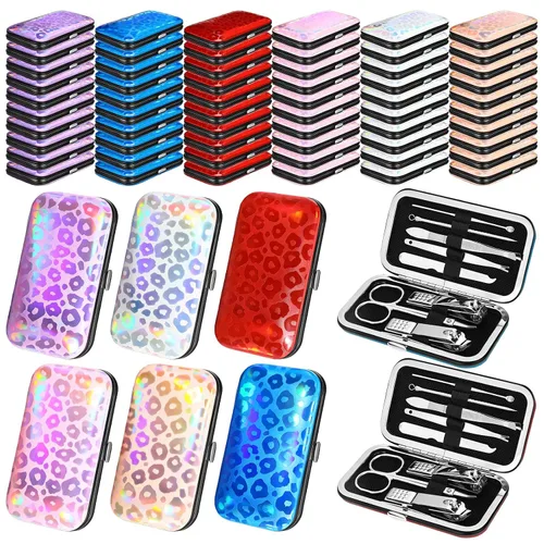 Miniatura 9 de Juego de 60 manicura a granel, 8 en 1 de acero inoxidable cortaúñas con estuche, regalos de agradecimiento para la semana de la enfermera, día