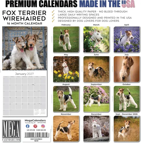 Miniatura 6 de Calendario 2025 2026 de Fox Terrier de Pelo Duro - Calendario mensual de pared de raza de perro, 12 x 24 pulgadas, abierto, papel grueso sin Fox