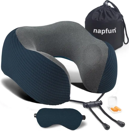Miniatura 12 de napfun Almohada cervical para viajar, almohada cervical de viaje mejorada para avión, almohada de viaje de espuma viscoelástica 100% pura para Kit