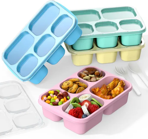 Miniatura 13 de Bento Box - Lonchera para adultos, paquete de 4 unidades, 5 compartimentos, contenedor de preparación de comidas para niños, contenedores Trigo