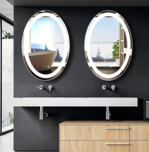 Miniatura 7 de Espejo de baño ovalado LED de 30 x 20 pulgadas con luces, memoria inteligente, 3 colores regulables, luz frontal, antiniebla, inastillable, vidrio