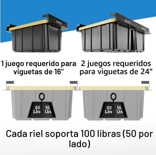 Miniatura 5 de Estante de almacenamiento de garaje con base en Estados Unidos, rieles de techo de metal resistente conectables, sistema de estantería de Negro