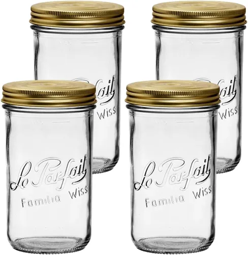 Miniatura 16 de Le Parfait Familia Wiss Terrine - Tarro de vidrio francés de boca ancha con sistema hermético de 2 piezas con tapas doradas Ideal para conservas