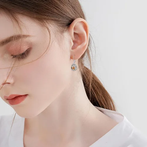 Miniatura 73 de Aretes colgantes con forma de lágrima de filigrana de piedra lunar de plata de ley 925 con cierre de palanca para mujer, regalos de joyería