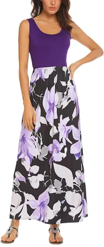 Miniatura 2 de BLUETIME - Vestido largo de verano, sin mangas, con estampado floral, estilo bohemio, para mujer (S-3XL)