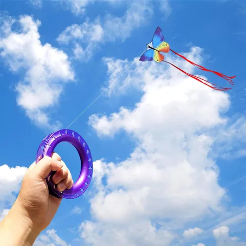 Miniatura 6 de Juego de cometas de aro para niños: carrete, mango y línea de 300 pies para cada bobinador de carrete de cometa