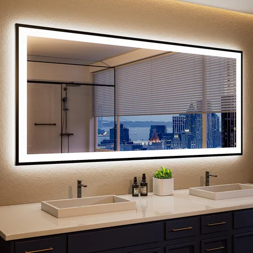 Miniatura 77 de ISKM Espejo LED con marco para baño de 40"x30", espejo de baño LED regulable con luces, antivaho, espejo iluminado frontal y retroiluminado de 3