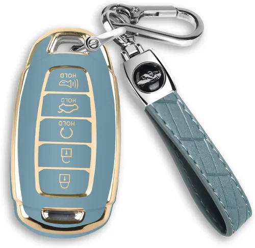 MILD EAST Para Hyundai Palisade Elantra Key fob Cover Case con llavero Smart 5 Botón TPU Protector Keyless Remote Holder Azul