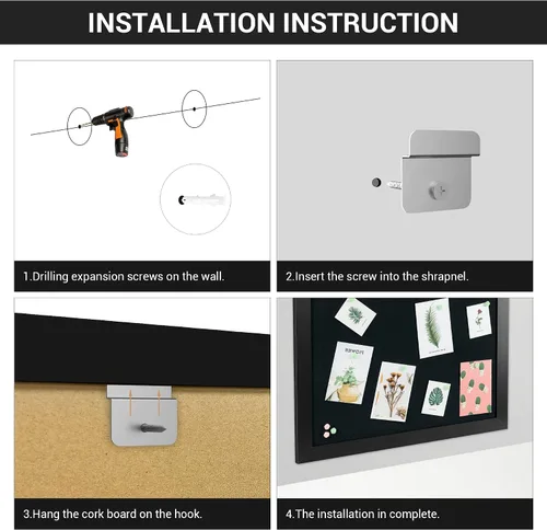 Miniatura 7 de Tablero de anuncios de corcho negro con lino, tablero de corcho negro con marco de madera de 30 x 20 pulgadas, tablero de oficina para decoración