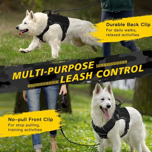 Miniatura 3 de WINGOIN Arnés táctico negro para perros grandes, arnés resistente sin tirones con asa, ajustable, reflectante, militar, K9, pastor alemán, chaleco