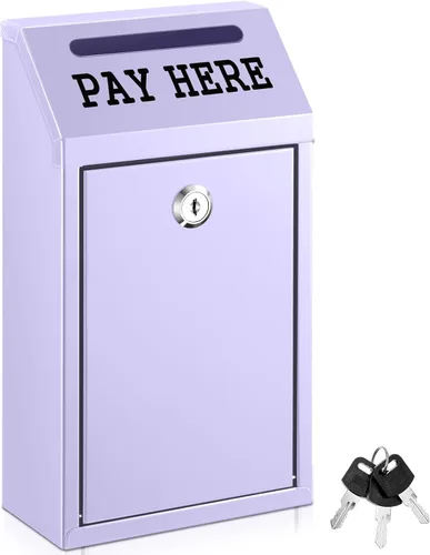 Miniatura 18 de Yaocom Caja fuerte de dinero para recolección de dinero, caja de donación de metal con cerradura para montaje en pared preperforado, buzón de Negro