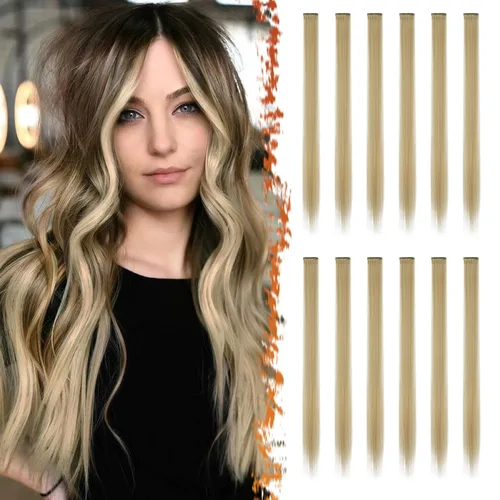 Miniatura 21 de BARSDAR Extensiones de cabello negro con clip, extensiones de cabello con clip de color para mujer, 22 pulgadas, 12 piezas, extensiones sintéticas