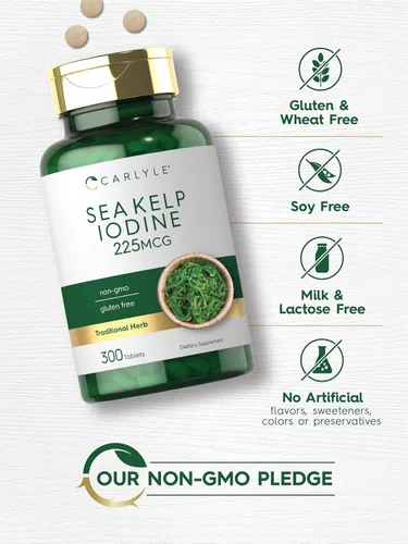 Miniatura 5 de Carlyle - Suplemento de yodo de alga marina 225 mcg 300 tabletas Sin GMO, sin gluten Suplemento de hierbas tradicionales