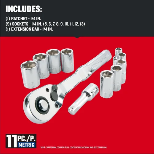 Miniatura 3 de CRAFTSMAN CMMT34871 - Juego de herramientas mecánicas, métrico, transmisión de 1/4 pulgada, 11 piezas
