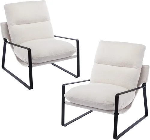 Miniatura 16 de HEAH-YO Juego de 1 silla moderna de piel sintética con cojín extraíble y marco de metal sólido, cómoda silla de lectura para dormitorio, color negro