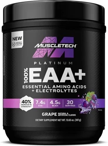 Miniatura 8 de MuscleTech Platinum - Suplemento de aminoácidos esenciales con electrolitos, sabor ponche de frutas - Polvo pre-entrenamiento para energía