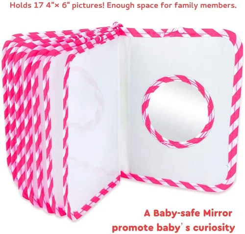 Miniatura 4 de Primer álbum de fotos del bebé, libro de fotos de tela suave con capacidad para 17 fotos (4 x 6 pulgadas), regalo familiar para recién nacidos, Rosa