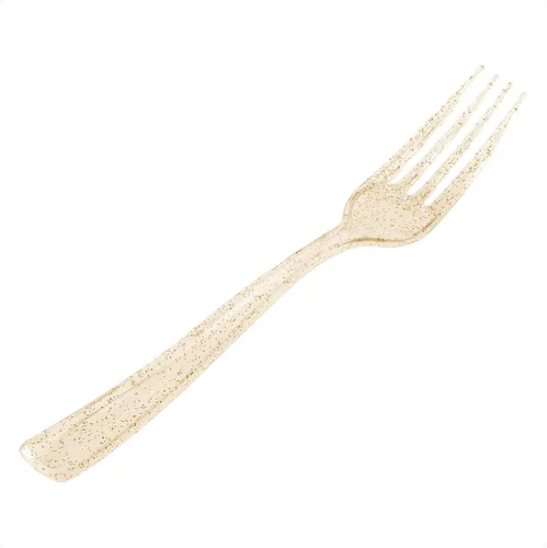 Miniatura 13 de Goodluck Paquete de 50 tenedores de plástico dorados, tenedores resistentes, desechables, cubiertos de plástico perfectos para bodas, fiestas, cenas