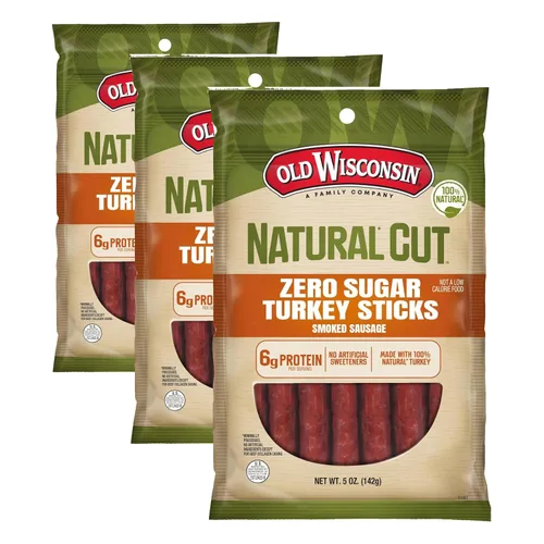 Miniatura 5 de Old Wisconsin Palitos de salchicha de pavo de corte natural, cero azúcar, ahumado naturalmente, listo para comer, alto en proteínas, bajo