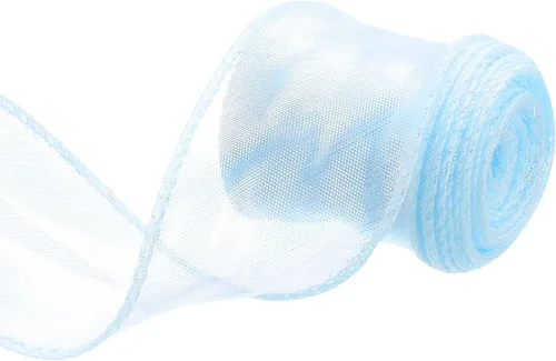 Miniatura 17 de MECCANIXITY - Cinta de organza con cable de 1 1/2" de ancho, brillante, transparente, con brillo irisado en tonos pastel, cinta de gasa para Beige
