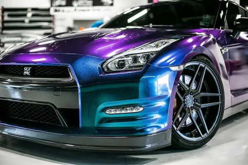 Miniatura 6 de LZLRUN Adhesivo de vinilo brillante brillante de color azul camaleón a morado con purpurina para interior del automóvil, lámina de cambio
