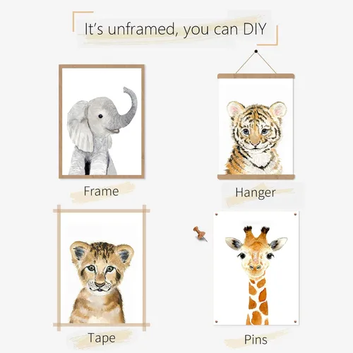 Miniatura 5 de Decoración artística de pared de safari de selva para habitación del bebé, tigre, león, elefante, decoración de animales para dormitorio