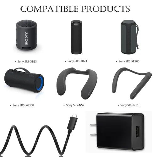 Miniatura 2 de Cable de carga compatible con Sony SRS-XB13 SRS-XB23 SRS-XB33 SRS-XB43 XG300 SRS-XE200 SRS-XE300 X Altavoz portátil, Sony SRS-NS7 SRS-NB10 Adaptador
