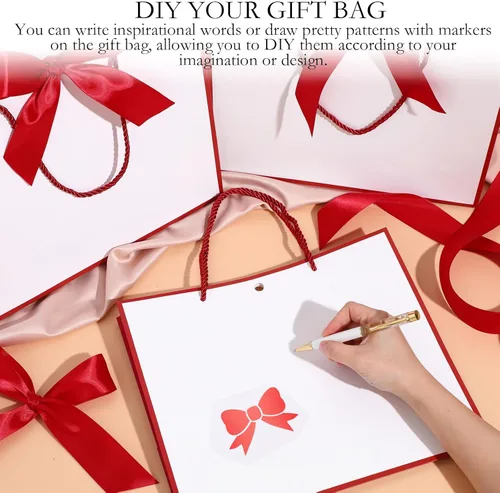Miniatura 3 de Silkfly Bolsas de regalo de agradecimiento con asa de 12 x 10 x 4 pulgadas, elegante bolsa de regalo de bienvenida con lazo para boda, graduación