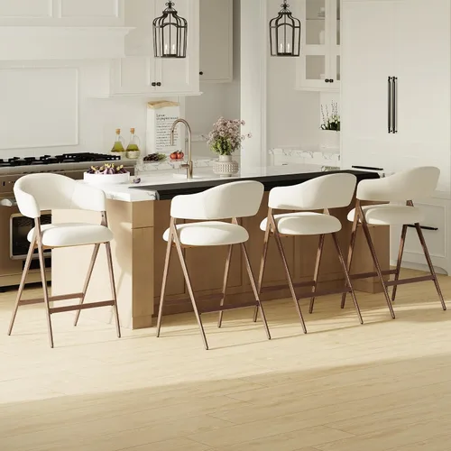 Miniatura 16 de COLAMY Juego de 2 taburetes de bar de 26 pulgadas de altura de mostrador con respaldo, sillas de bar tapizadas modernas con patas de metal para Beige