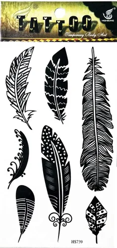 Miniatura 2 de Tatuajes 2 hojas de plumas negras de fantasía temporales tatuajes adhesivos falsos cuerpo brazo pecho hombro tatuajes para adolescentes, hombres