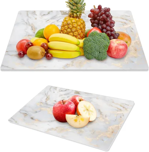 Miniatura 15 de JAMBALAY Tabla de cortar de vidrio templado para cocina, tabla de cortar de vidrio de mármol negro de 16 x 12 pulgadas con diseño, tabla de cortar