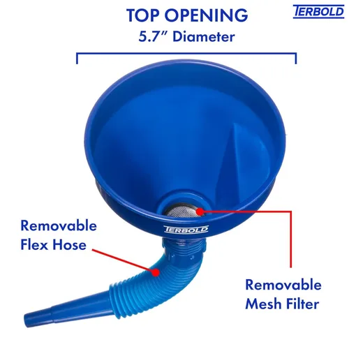 Miniatura 3 de Embudo flexible automotriz con manguera Embudo de aceite flexible de boca ancha para uso automotriz – gas, líquido de transmisión, combustible Azul