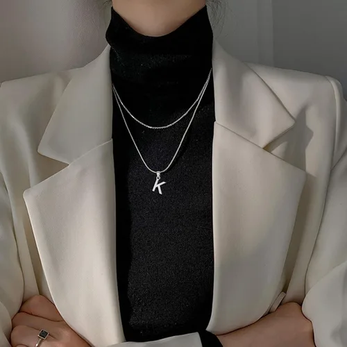 Miniatura 2 de SILVERCUTE Initial NecklaceEarrings for Women Girls, Hypoallergneic 925 Sterling Silver Fine Jewelry, Cute Dainty Name Chain Choker, Letter Pendant
