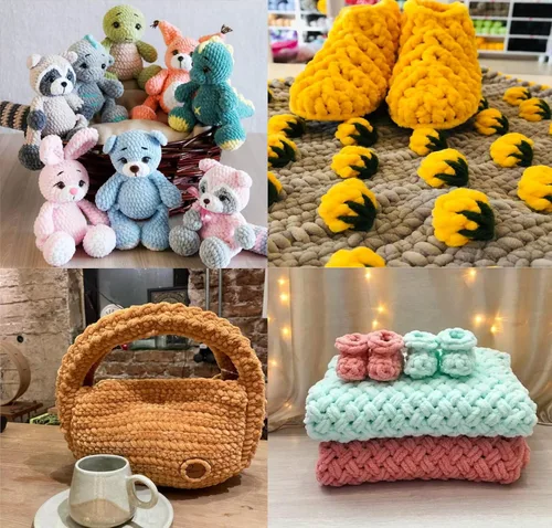 Miniatura 7 de Hilado de chenilla de terciopelo para amigurumi y punto de crochet súper voluminoso 100 gr (69,0 m) (Grosor del hilo 8 mm) (Verde espárrago) 1