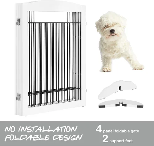 Miniatura 7 de PAWLAND Puerta extra ancha para perros para casa, puerta, escaleras, cercas para perros en interiores, puertas plegables independientes de madera