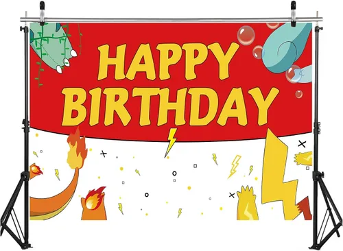 Miniatura 4 de Telón de fondo de dibujos animados de cumpleaños de 5.9 x 3.6 pies, fondos de fotografía rojos y blancos para niños, suministros de fiesta de feliz
