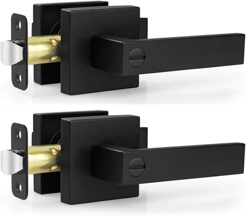 Miniatura 28 de Estmoon Paquete de 2 palancas de puerta de paso, pomos de puerta negros mate, manijas de puerta cuadradas para interiores, palancas resistentes sin