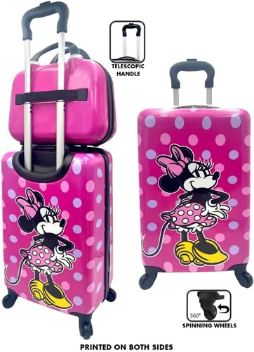 Miniatura 7 de Fast Forward Juego de maletas de mano y estuche de belleza con licencia de lado duro de 20 pulgadas para niños, Multi colorido, Minnie Mouse