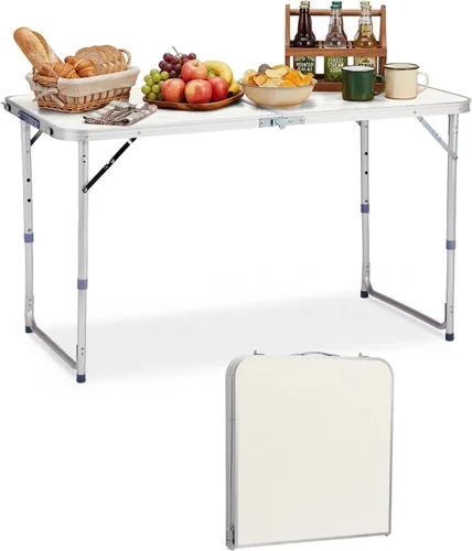 Miniatura 10 de Outvita Mesa de camping plegable portátil de 6 pies, mesa de altura ajustable impermeable para exteriores, mesa plegable de maleta ligera de Plateado