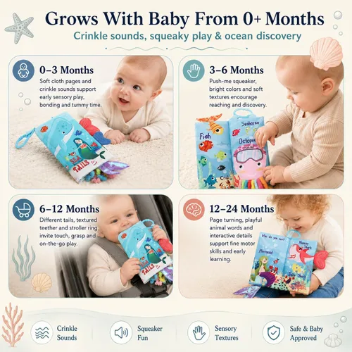 Miniatura 8 de Libros para bebés de 0 a 6 meses, libros arrugados para bebés, juguete sensorial táctil y sensación de 6 a 12 meses, juguetes de viaje suaves