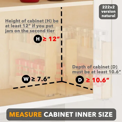 Miniatura 4 de SpaceAid - Organizador de especias extraíble de bambú para gabinete, organizador de condimentos deslizante y resistente para cocina y despensa