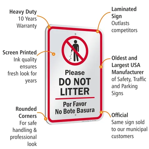 Miniatura 4 de SmartSign Letrero bilingüe de metal con texto en inglés "Please Do Not Litter - Por Favor No Bote Basura" de 18 x 12 pulgadas, aluminio laminado a
