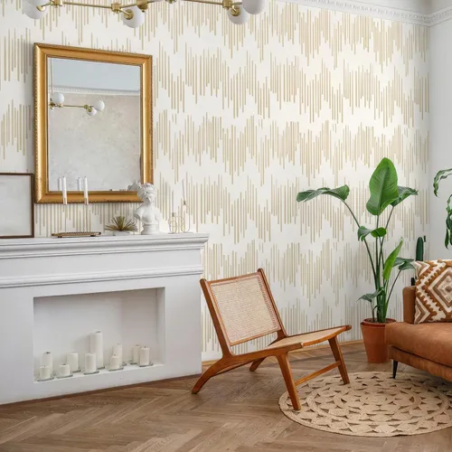 Miniatura 2 de WENMER Papel tapiz a rayas beige, papel tapiz geométrico para despegar y pegar, papel de contacto dorado de 17.7 x 118 pulgadas, papel de pared