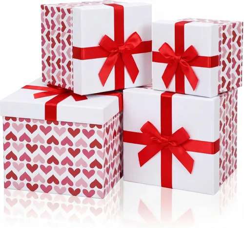 Miniatura 11 de Epakh 4 cajas anidables cuadradas decorativas con tapas, corazones negros y rojos, varios tamaños para aniversario, cumpleaños, boda, despedida